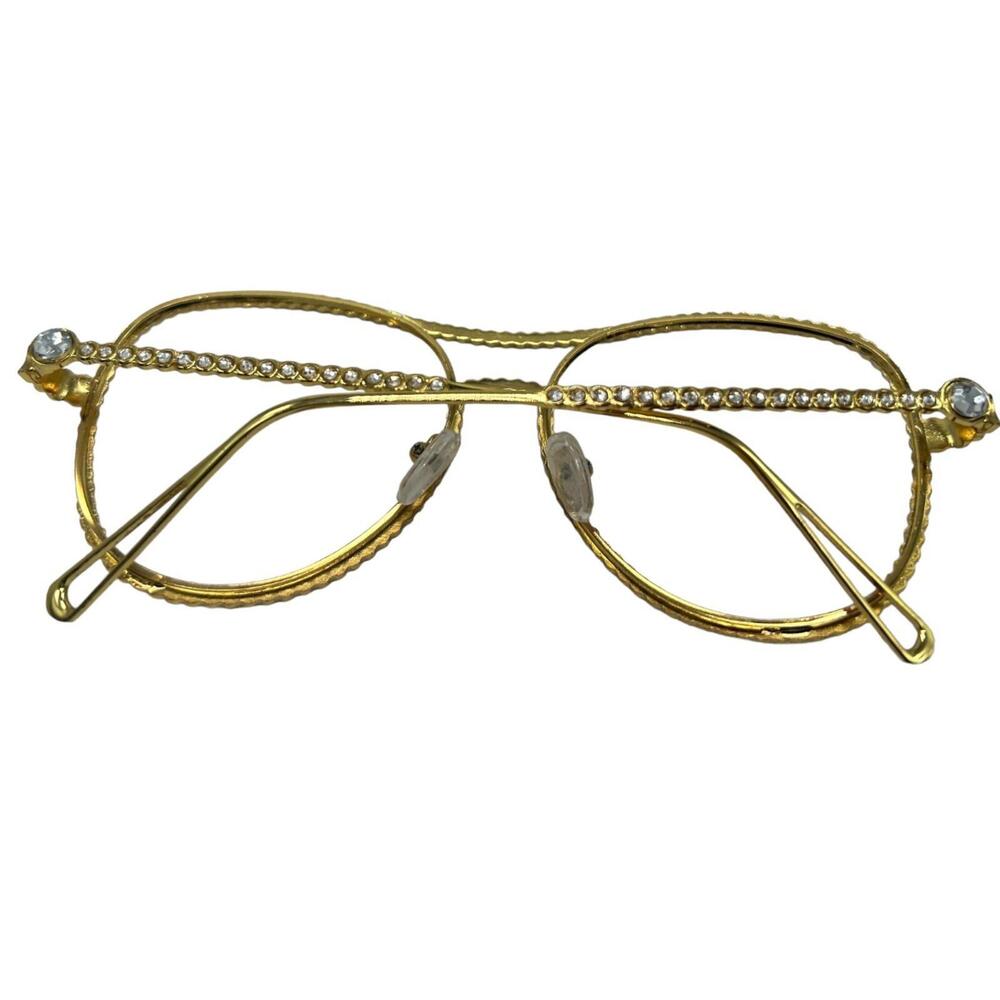 Women Decorative Rhinestone Clear Lens Eyeglasses Gold toned - Picture 2 of 8